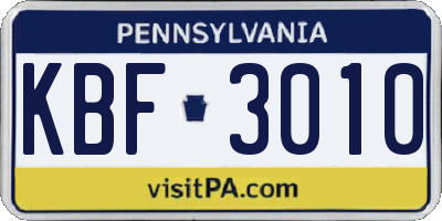 PA license plate KBF3010