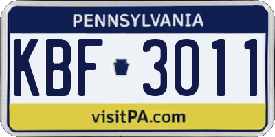 PA license plate KBF3011
