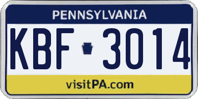 PA license plate KBF3014