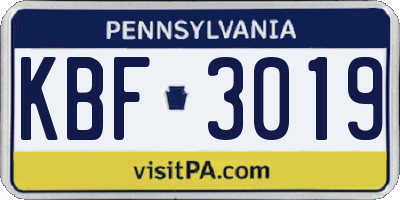 PA license plate KBF3019
