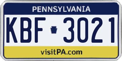 PA license plate KBF3021