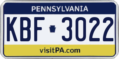 PA license plate KBF3022