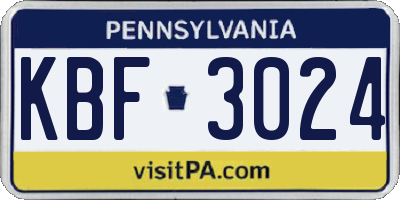 PA license plate KBF3024