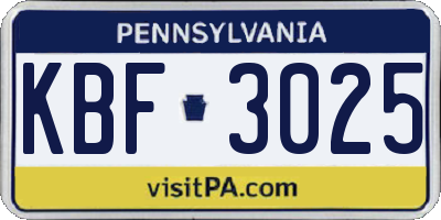 PA license plate KBF3025