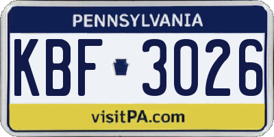 PA license plate KBF3026
