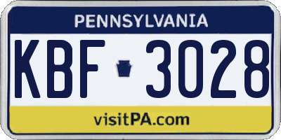 PA license plate KBF3028