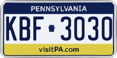 PA license plate KBF3030