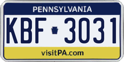 PA license plate KBF3031