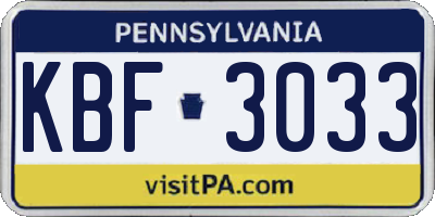 PA license plate KBF3033