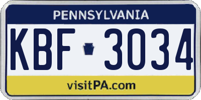 PA license plate KBF3034