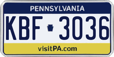 PA license plate KBF3036