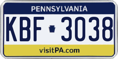 PA license plate KBF3038