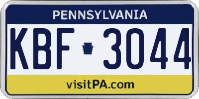 PA license plate KBF3044