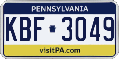 PA license plate KBF3049