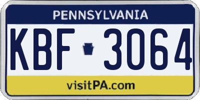 PA license plate KBF3064