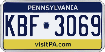 PA license plate KBF3069