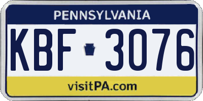 PA license plate KBF3076
