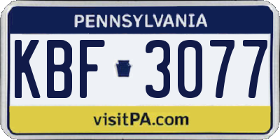 PA license plate KBF3077