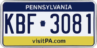 PA license plate KBF3081