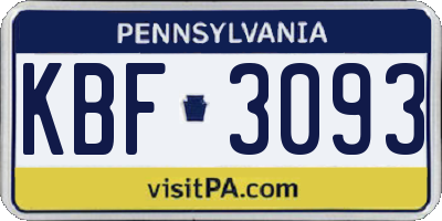 PA license plate KBF3093