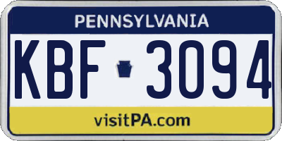 PA license plate KBF3094