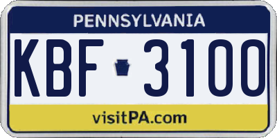 PA license plate KBF3100