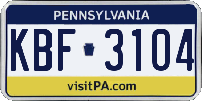 PA license plate KBF3104