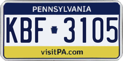 PA license plate KBF3105