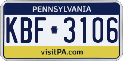 PA license plate KBF3106