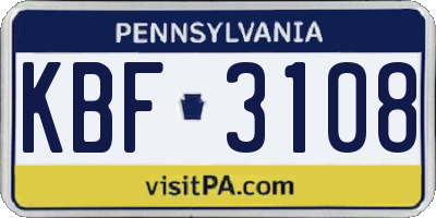 PA license plate KBF3108