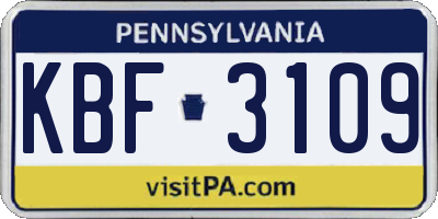 PA license plate KBF3109