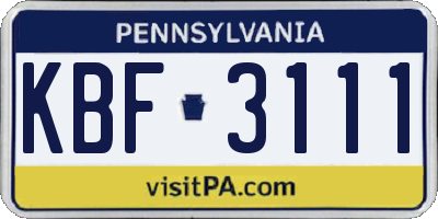 PA license plate KBF3111