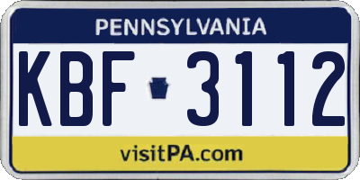 PA license plate KBF3112