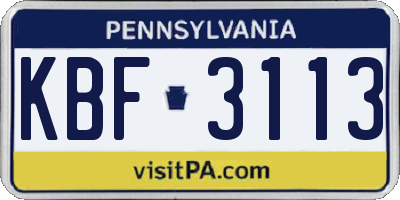 PA license plate KBF3113