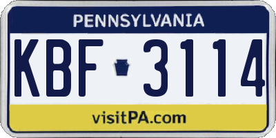PA license plate KBF3114