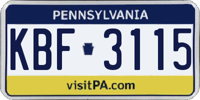 PA license plate KBF3115