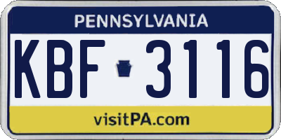PA license plate KBF3116