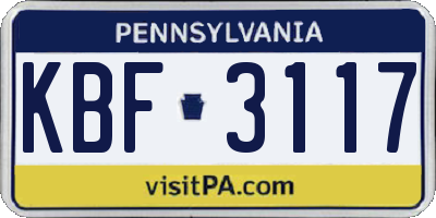 PA license plate KBF3117
