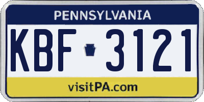 PA license plate KBF3121
