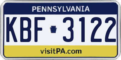 PA license plate KBF3122
