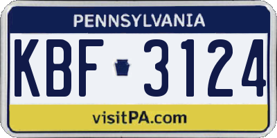 PA license plate KBF3124