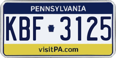 PA license plate KBF3125