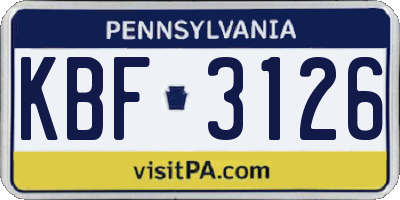 PA license plate KBF3126