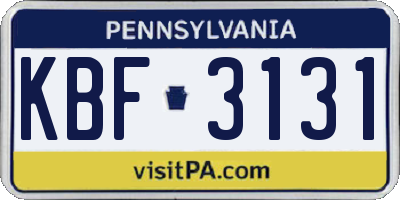 PA license plate KBF3131
