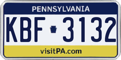 PA license plate KBF3132