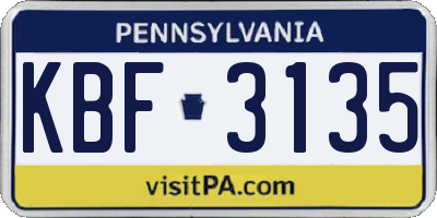 PA license plate KBF3135