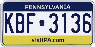 PA license plate KBF3136