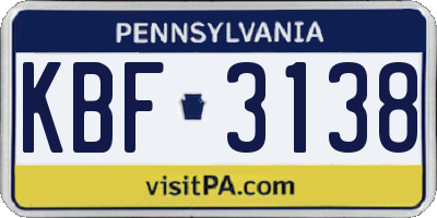 PA license plate KBF3138