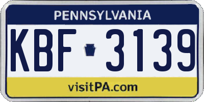 PA license plate KBF3139