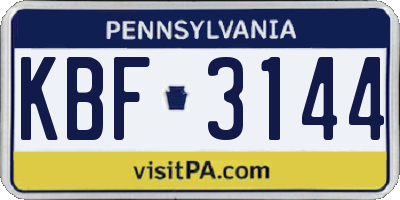 PA license plate KBF3144